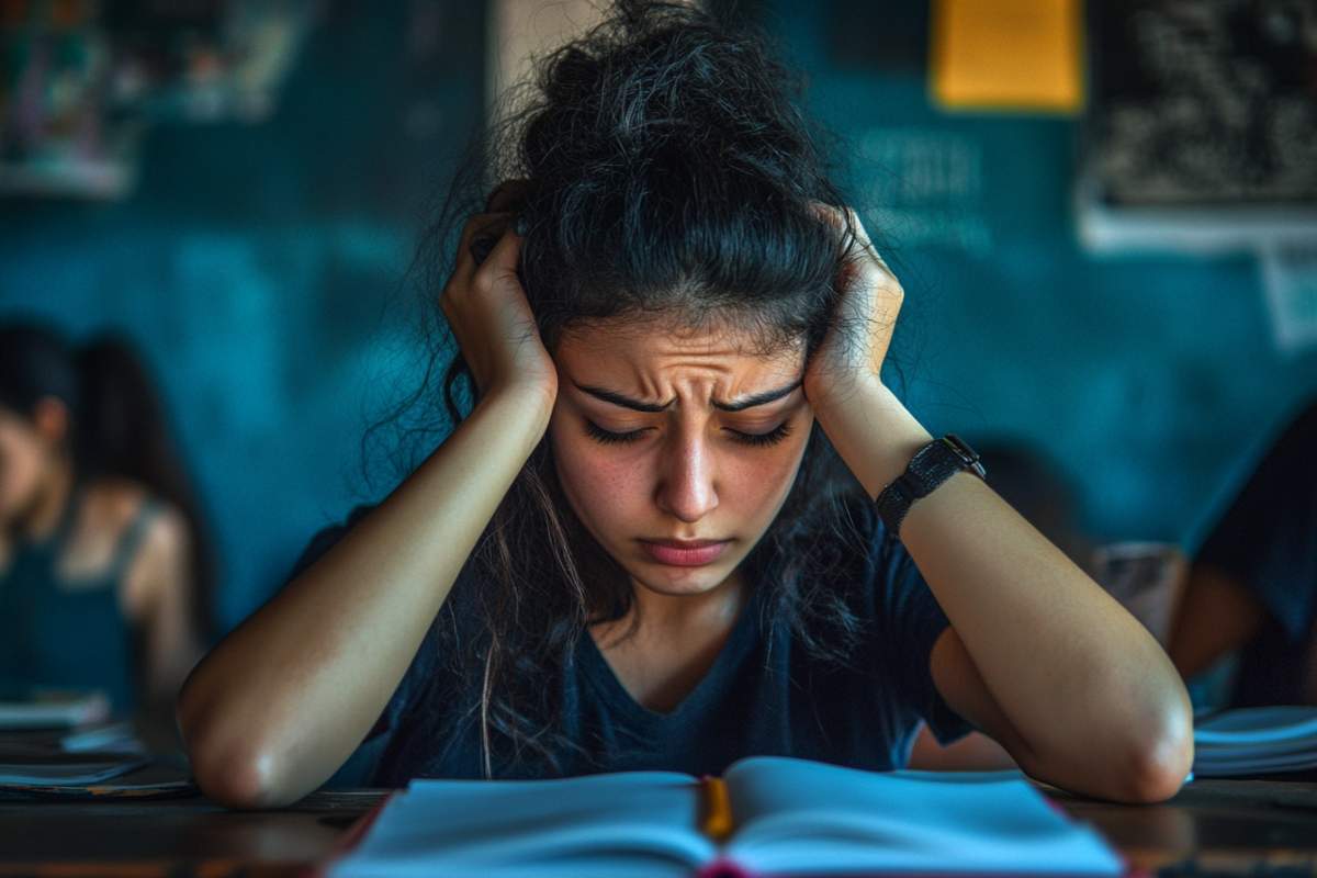 une femme stressée par ses études